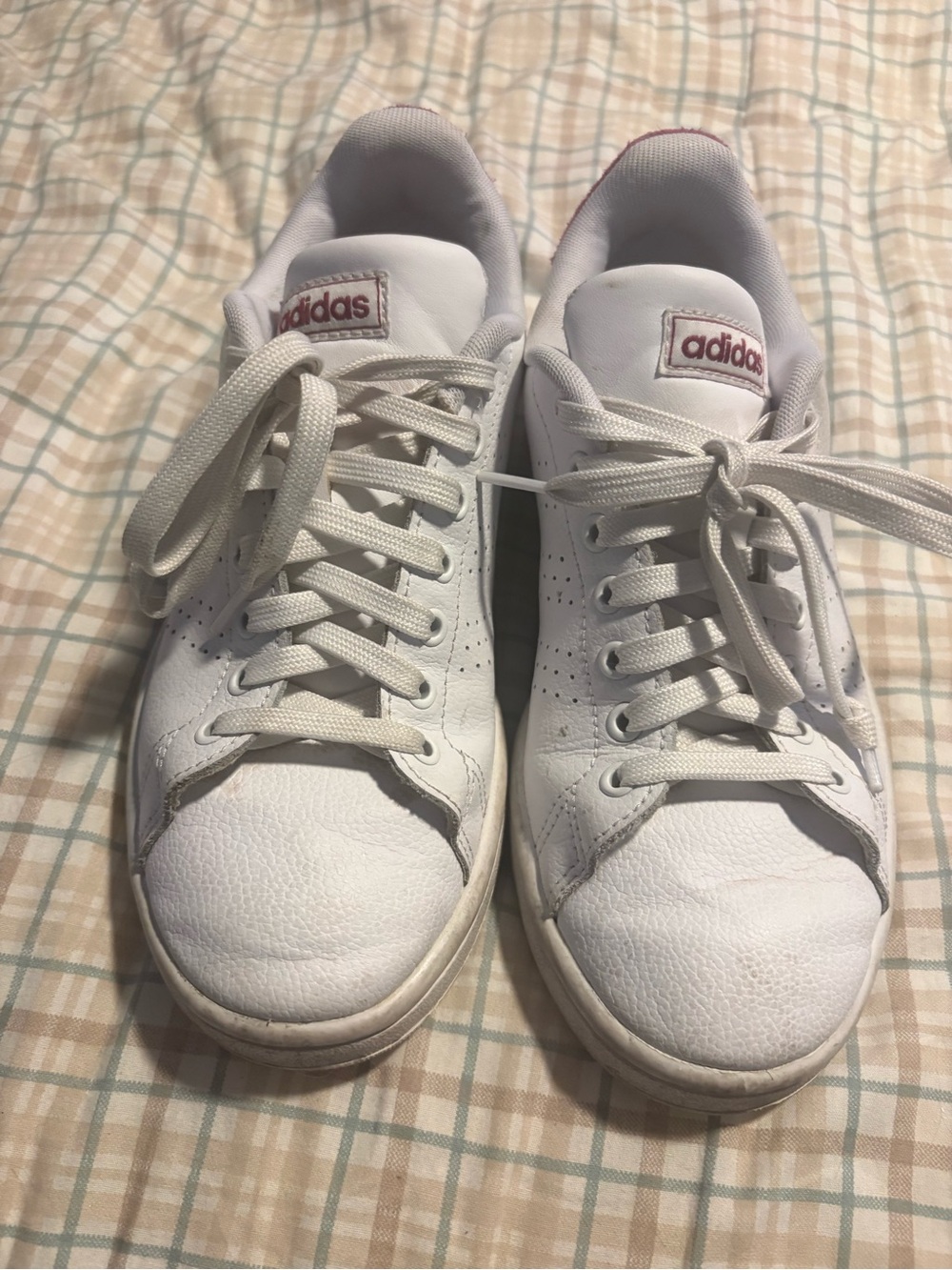 adidas Cloudfoam Advantage Women’s 6.5 White Burgundy Leather Sneakers Shoes